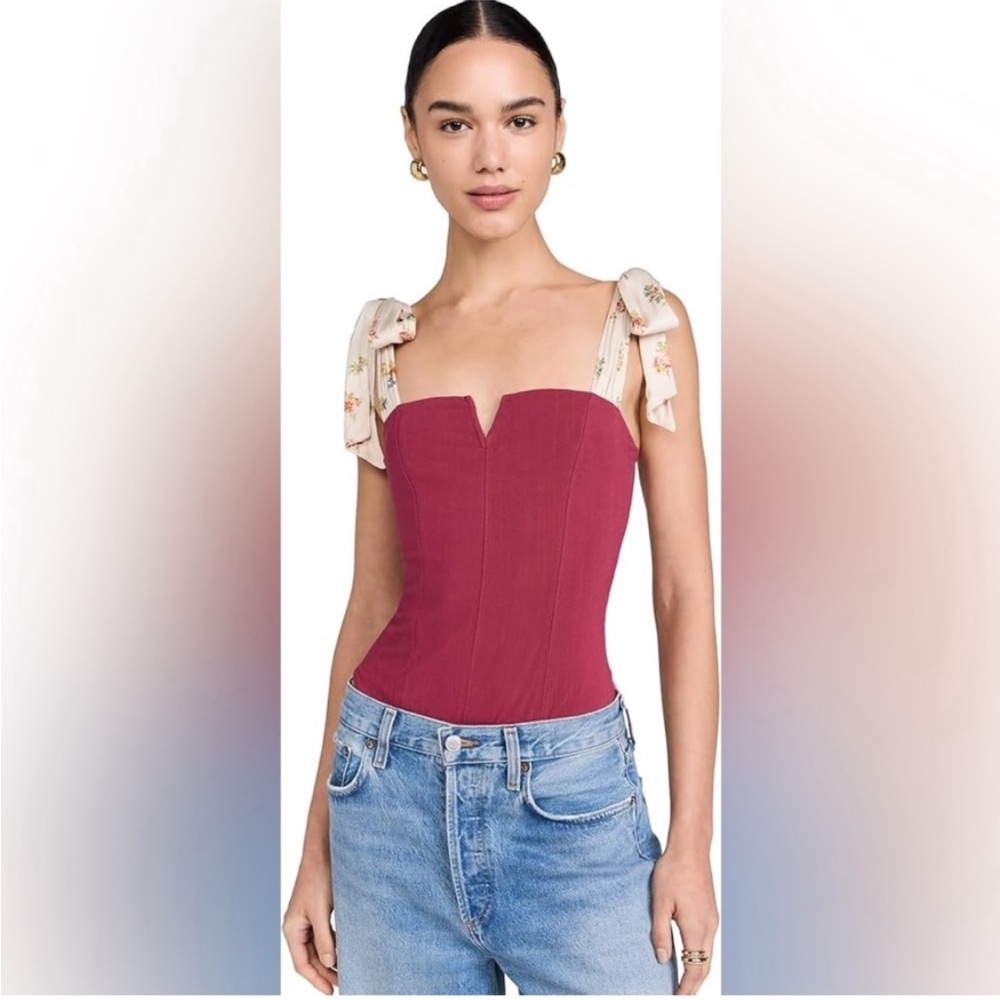 Tie-Shoulder Structured Bustier Top in Deep Rose